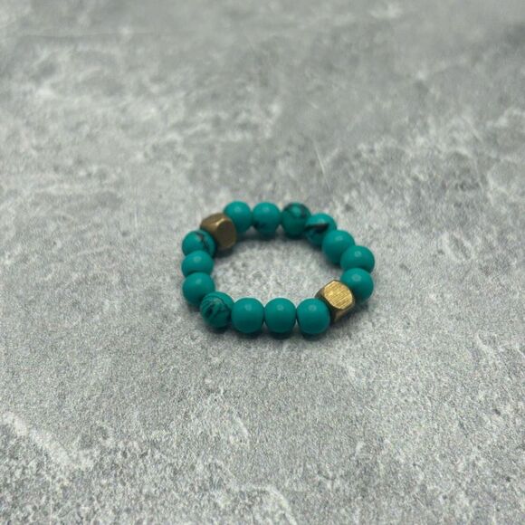 Vintage Stretch Elastic Turquoise Stone Beads Gold Beaded Ring Jewelry one size - Picture 1 of 8